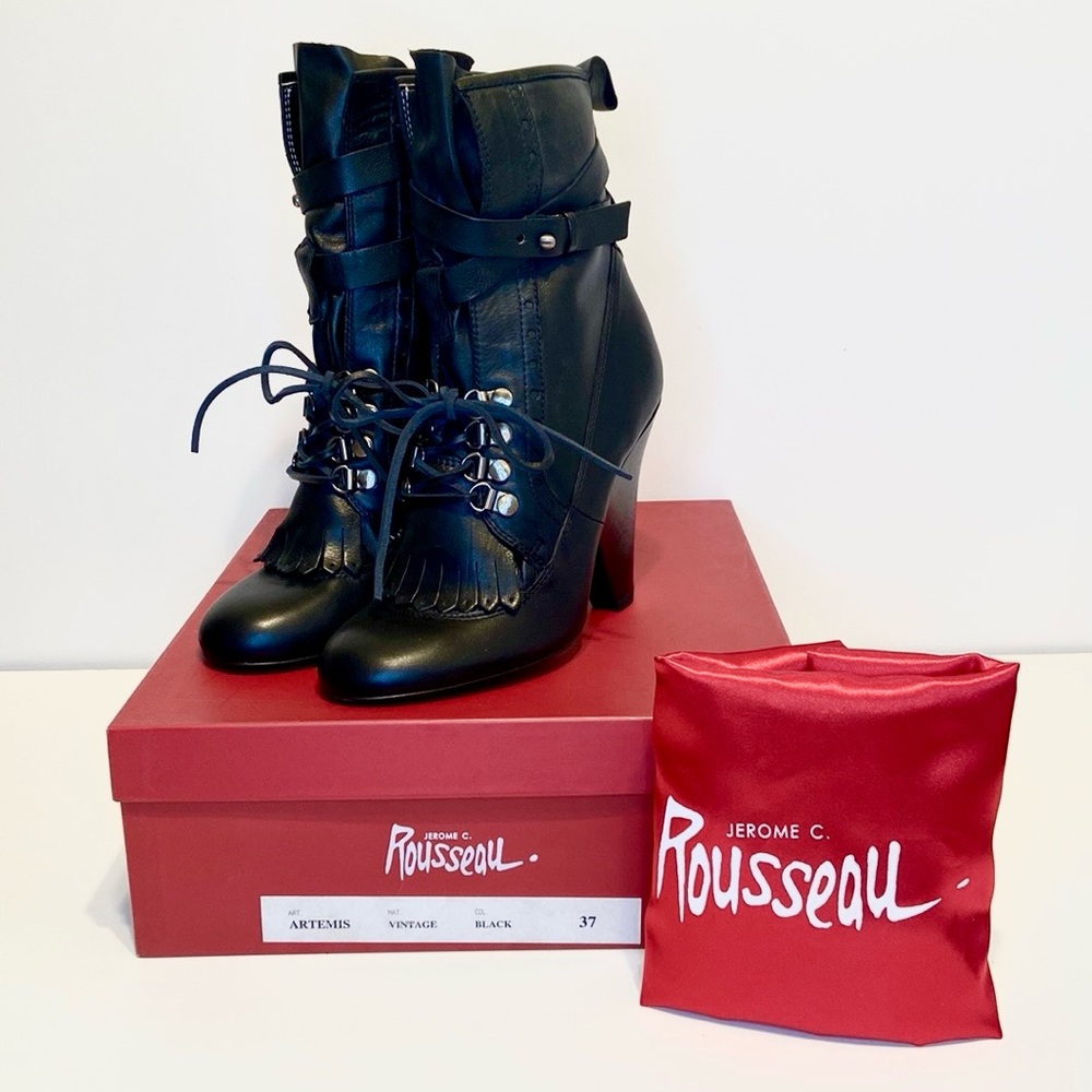 New Jerome C. Rousseau Leather Ankle Lace-Up Boots Size 37